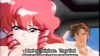 Tied hentai gets dildoed her pink pussy in the car, Anime, Pink