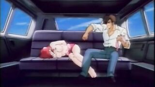 Tied hentai gets dildoed her pink pussy in the car, Anime, Pink