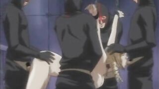 Chained hentai bigtits with muzzle gangbanged and facial cumshot, anime