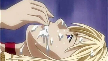 Chained hentai bigtits with muzzle gangbanged and facial cumshot, anime