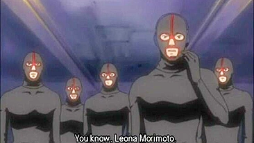 Chained hentai bigtits with muzzle gangbanged and facial cumshot, anime