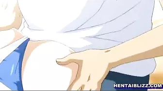 Busty hentai tittyfucking and doggystyle fucking in the beach - Anime