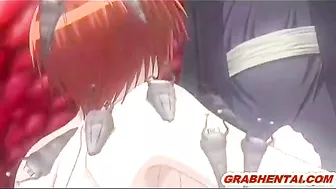 Redhead hentai bigboobs fucked by tentacles and worms, anime