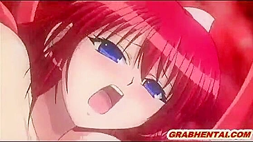 Redhead hentai bigboobs fucked by tentacles and worms, anime