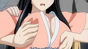Japanese Big Boob Lesbian Foursome Fucked in Hentai Anime Virgin Maid
