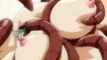 Hentai Girl Caught by Monster Tentacles for Hard Fucking Threesome