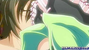 Bigboobs hentai maid handjob and riding stiff cock, anime - Watch now!