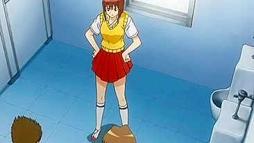 Hentai Coed Sucking Stiff Dick and Swallowing Cum in the Toilet