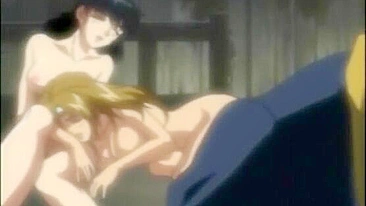 Chained hentai girls get whipped and fucked by pervert guy