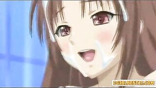 Busty hentai hot riding dick and facial cumshot, anime