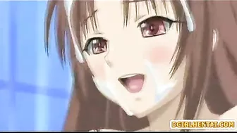 Busty hentai hot riding dick and facial cumshot, anime