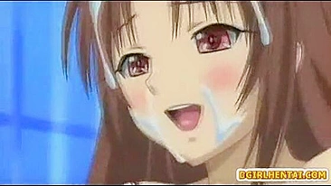 Busty hentai hot riding dick and facial cumshot, anime