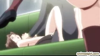 Bondage hentai with a muzzle watching her friend getting fucked on the train