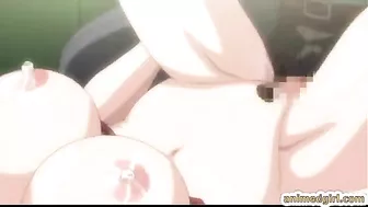 Bondage hentai with a muzzle watching her friend getting fucked on the train