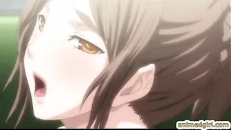 Bondage hentai with a muzzle watching her friend getting fucked on the train