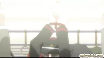 Bondage hentai with a muzzle watching her friend getting fucked on the train