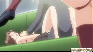 Bondage hentai with a muzzle watching her friend getting fucked on the train