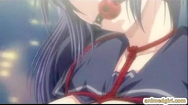 Bondage hentai with a muzzle watching her friend getting fucked on the train