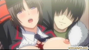 Bondage hentai with a muzzle watching her friend getting fucked on the train