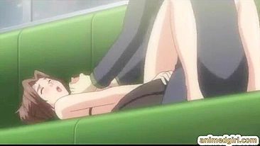 Bondage hentai with a muzzle watching her friend getting fucked on the train