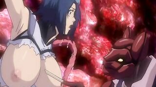 Pregnant hentai with bigboobs gets drilled by red tentacles in anime