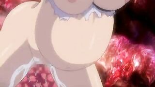 Pregnant hentai with bigboobs gets drilled by red tentacles in anime