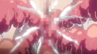 Pregnant hentai with bigboobs gets drilled by red tentacles in anime