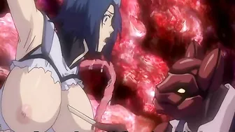 Pregnant hentai with bigboobs gets drilled by red tentacles in anime