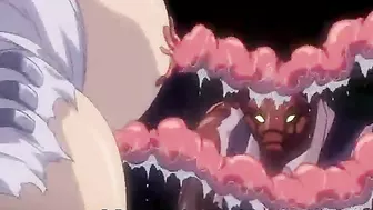 Pregnant hentai with bigboobs gets drilled by red tentacles in anime