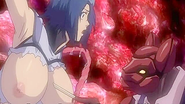 Pregnant hentai with bigboobs gets drilled by red tentacles in anime
