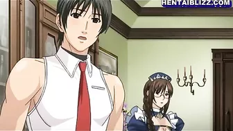 Hentai Maid with Big Tits Share Two Dicks for Intense Anal Sex