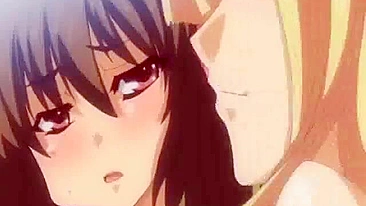 Anime Lesbian Sex at Library - Two Girls Pleasure Each other with a Giant Dildo