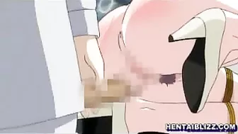 Bound hentai babe with big tits whipped and fucked in threesome lesbian sex on a bus