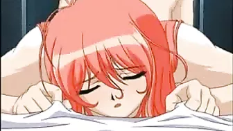 Redhead Hentai Gets Tittyfucked with Dildoed Ass and Pussy