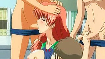 Unleash Your Fantasies with this Exciting Hentai Video featuring a Redhead with Enormous Tits Group Fucked Hard by Three Guys