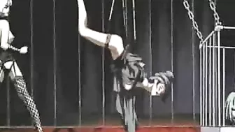 Bound and ready for action, this kinky hentai slave receives a double dose of pleasure from her shemale lover.