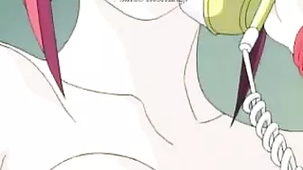 Bound and ready for action, this kinky hentai slave receives a double dose of pleasure from her shemale lover.