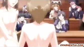Japanese hentai shemales take on hard anal sex in front of their classmates!