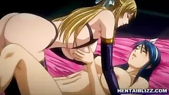 Anime Lesbians Shave Each other's Pussies before filling them with Giant Dildos