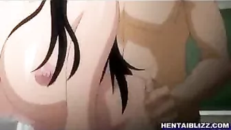 Hentai heaven! Big-boobed coed enjoys steamy gangbang with oral sex in swimsuit