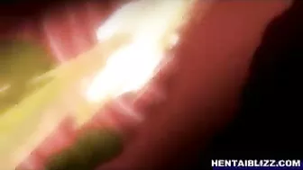 Hentai heaven! Big-boobed coed enjoys steamy gangbang with oral sex in swimsuit