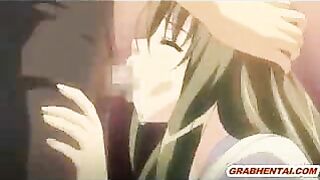 Busty Hentai Coed Sucking Stiff Dick and Swallowing Cum!