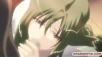 Busty Hentai Coed Sucking Stiff Dick and Swallowing Cum!