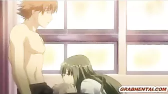 Busty Hentai Coed Sucking Stiff Dick and Swallowing Cum!