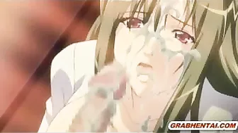 Busty Hentai Coed Sucking Stiff Dick and Swallowing Cum!