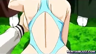 Big-Boobed Hentai Coeds Lick Wet Pussies and Fuck Outdoors