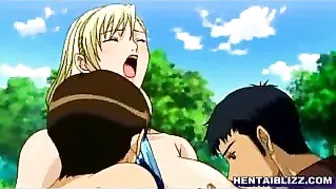 Big-Boobed Hentai Coeds Lick Wet Pussies and Fuck Outdoors