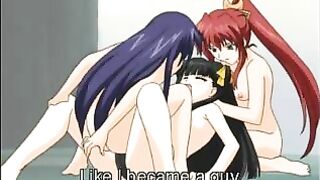 Hentai Threesome with Hot Strapon Fucking and Cumming