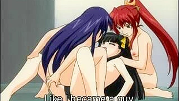 Hentai Threesome with Hot Strapon Fucking and Cumming