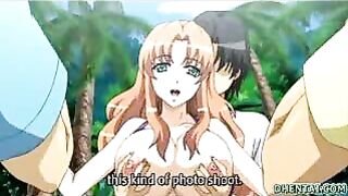 Sexy Busty Hentai Taking Photos on the Beach During Steamy Sex Session